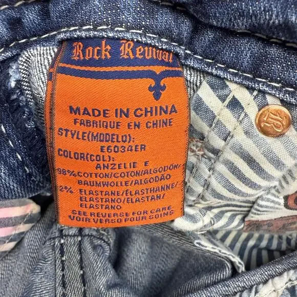 Rock Revival Jeans Womens 27 (4) Blue Anzelie Easy Boot Faux Pocket Flaps Blingy - Picture 10 of 16